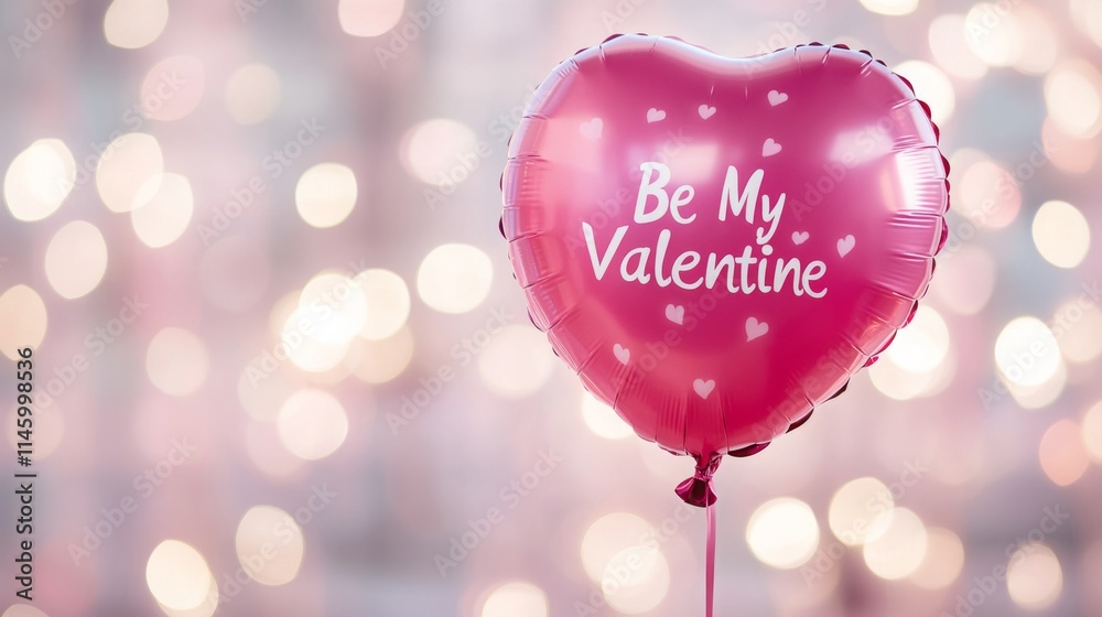 Poster a vibrant heart-shaped balloon displays the message be my valentine against a backdrop of soft glowi