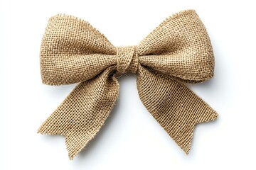 Burlap ribbon bow isolated on white background