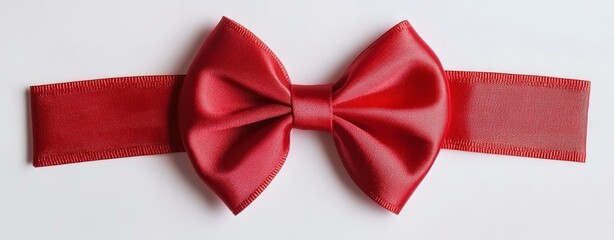 Red ribbon with bow isolated on white background