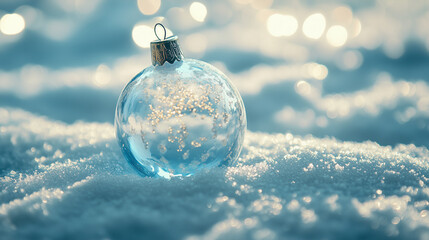 glass christmas ball on the snow