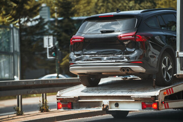 Roadside assistance towing car in city