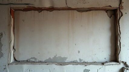 Old, worn frame with blank space in center against dirty, rough wall exuding nostalgia and decay, rough, frame, texture