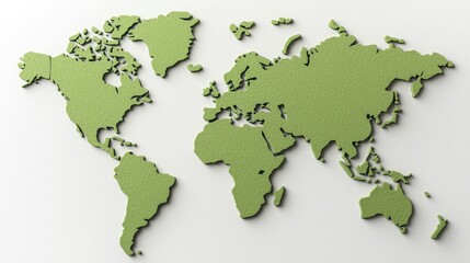 Obraz premium Green 3D world map rendered on a clean light grey background with soft shadows.