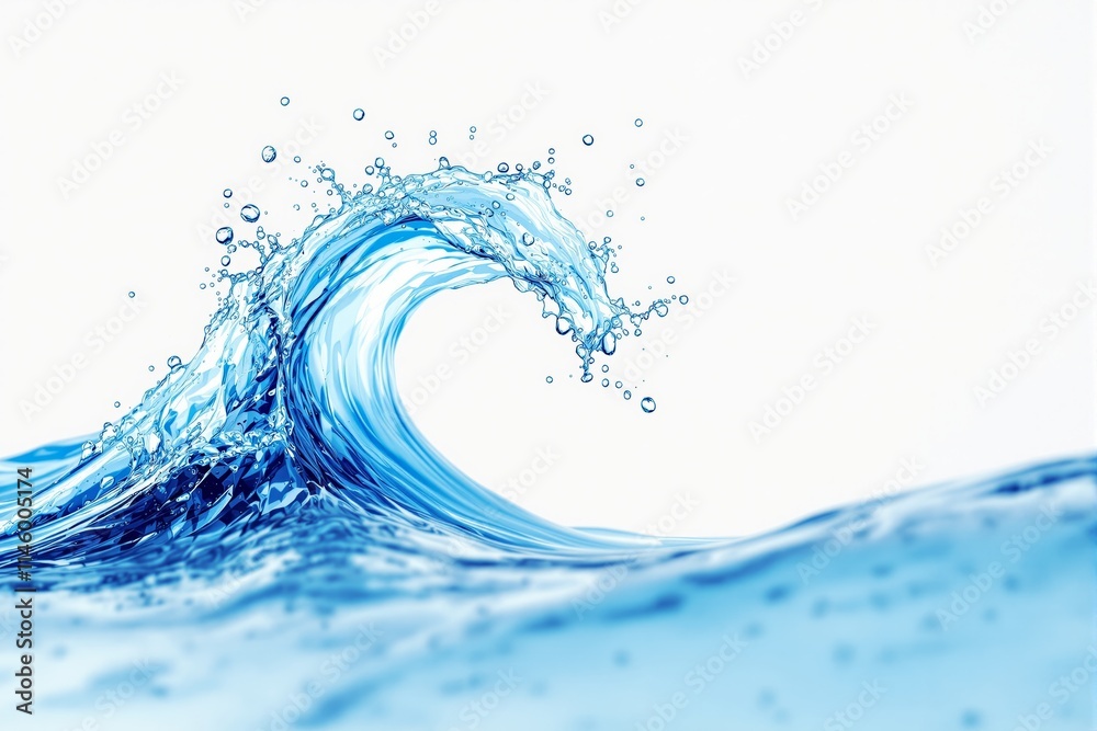 Poster Wave splashing with water droplets on a light background.