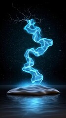 Obraz premium A photostock of futuristic glowing blue light waves, isolated on a dark background, sleek and modern, High Quality