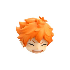 Cute orange-haired character head with a joyful expression, perfect for anime fans and collectors