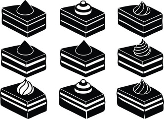 diffrent slice cakes set silhouette vector art