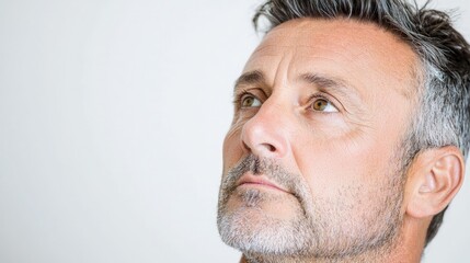 Obraz premium Pensive middle-aged man looking upward.