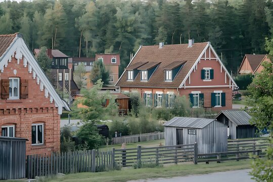Troas, Sweden - 22 June, 2021: typical red Swedish wooden houses line the streets of the historic city center of downtown Trosa 