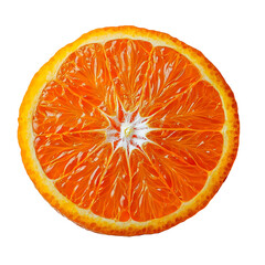 Front view close-up of an extremely perfect looking single clementine fruit cut in half isolated on a white transparent background