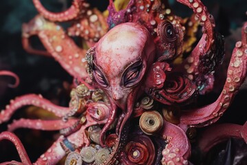 Naklejka premium A detailed view of an octopus's numerous tentacles