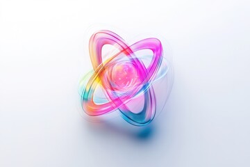 Colorful neon atom model on white background