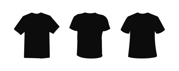 Black t-shirt silhoutte collection isolated on white background.T-shirt icon design. PNG transparent