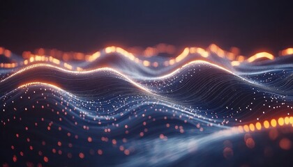 Abstract Blue Technology Background With Glowing Waves, Big Data, Circuits, Artificial Intelligence