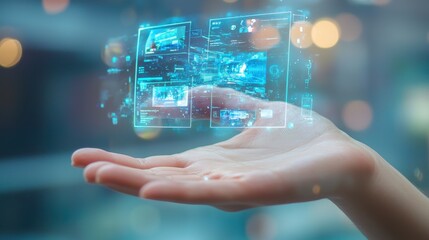 A hand holding a screen with a blue background. Generative AI