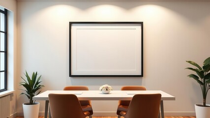 A professional office wall art mockup featuring a sleek black frame, perfect for adding a touch of sophistication to any workspace, frame, stylish, decoration