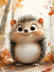 Naklejka premium Cute Happy Cartoon Hedgehog Character Big Smile