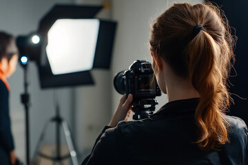 Experienced male photographer capturing indoor studio images generative AI