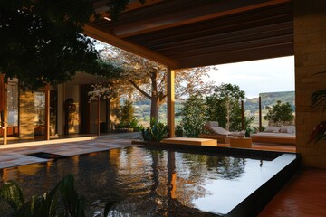 Fototapeta premium A small pool situated in the center of an outdoor patio