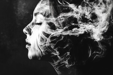 Fototapeta premium A person with smoke emerging from their face