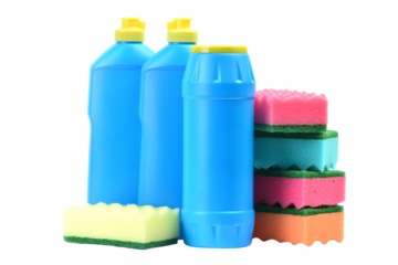 Cleaning products isolated on white background