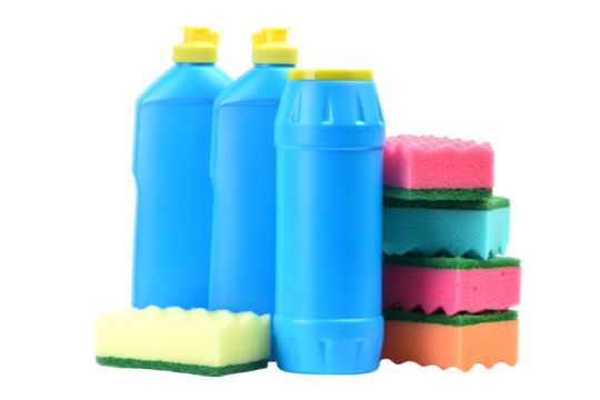 Cleaning products isolated on white background