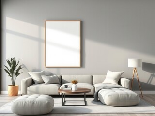 A realistic mockup of wall art hanging in a stylish living room interior setting, living room, design, interior