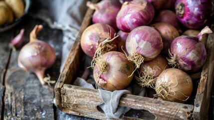 Fresh turnips in a rustic wooden crate