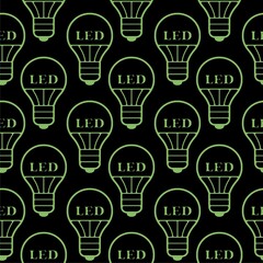 LED light bulb icon isolated seamless pattern on black background