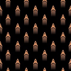 Rocket ship with fire icon isolated seamless pattern on black background