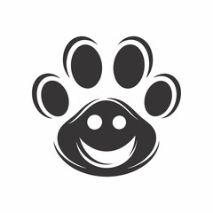 Minimalist Paw Print with Smile Vector Design.