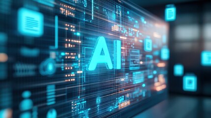 A computer screen with a blue word that says AI. Generative AI