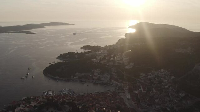 Beautiful sunset, the town of Hvar. The island of Hvar.