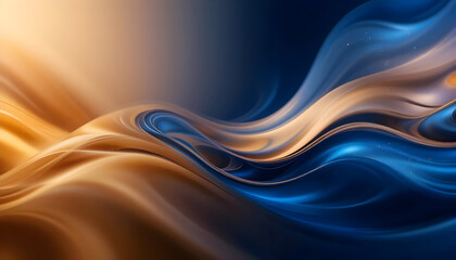 Golden and Blue Abstract Flowing Waves of Light and Color