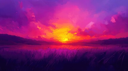 Fototapeta premium Sunset over a field