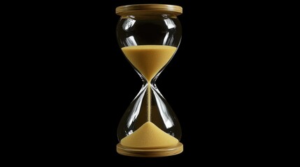 A classic hourglass filled with sand sits on a dark, mysterious background
