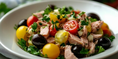 Nicoise salad, a traditional dish, showcases vibrant ingredients in a healthy Mediterranean diet. This delicious tuna salad embodies the essence of the Mediterranean lifestyle with every bite.