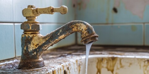 The broken water faucet is no longer in use, highlighting issues related to maintenance and functionality. This situation with the broken water faucet calls for repair or replacement.