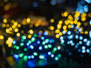 BLURRY CHRISTMAS TREE LIGHTS BACKGROUND, BRIGHT TWINKLY GOLDEN RED BOKEH BACKDROP