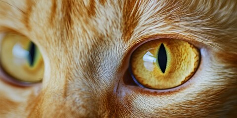 Close up macro shot capturing the intense gaze of yellow cat s eyes, showcasing the striking detail of the cat s eyes as it looks directly at the camera, highlighting the beauty of the cat s eyes.