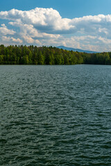 Zermanice dam with Lysa hora hill on tha background in Czech republic