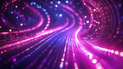 Naklejka premium Abstract colorful light trails with glowing particles creating a dynamic and vibrant background that evokes feelings of motion and energy in a digital space.