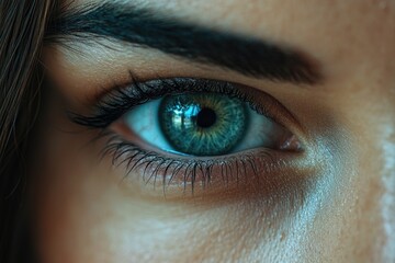 Obraz premium A close-up shot of a person's blue eye