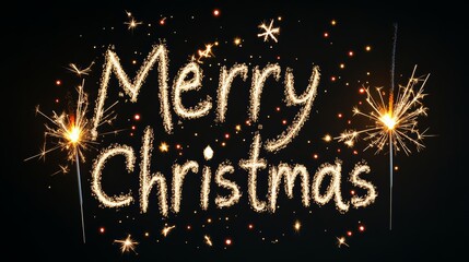 Glowing Merry Christmas Text with Sparkling Star and Festive Light Effects