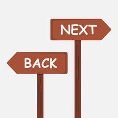 Vector illustration of a wooden board indicating next and back directions
