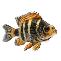 Fototapeta premium Angled view full body shot of a hyperrealistic Cichlid animal isolated on a white transparent background