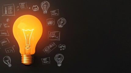 Light Bulb Illuminating Creative Ideas on Chalkboard Background