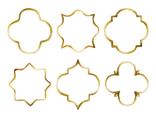 Islamic golden ornament collection. Oriental decorative design elements. Watercolor hand painted isolated illustration