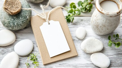 White tag mockup for eco product on an organic background.