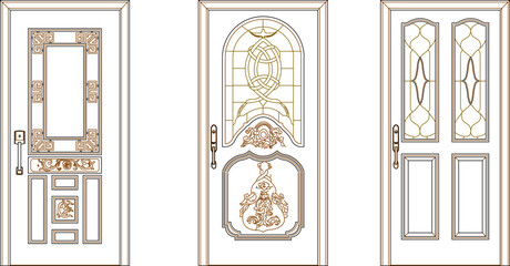 sketch vector illustration silhouette design technical drawing interior furniture old wooden door classic vintage.eps